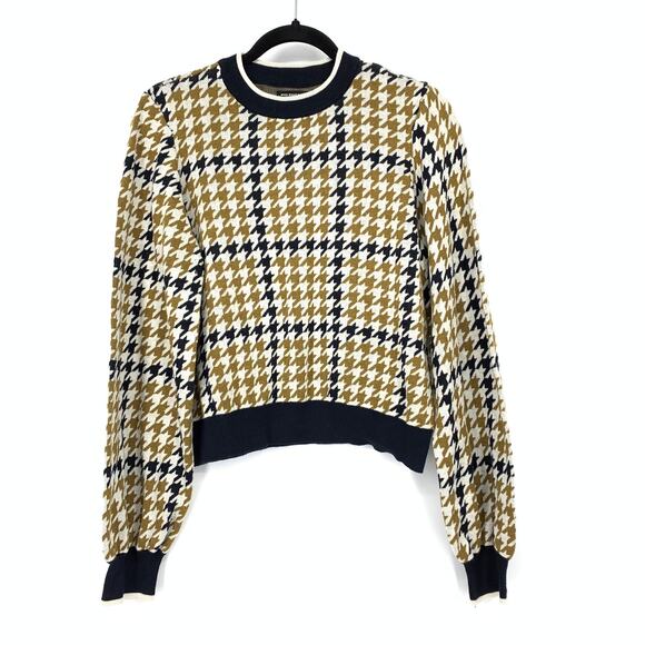 Who What Wear Pullover Crew Neck Sweater Womens Size Large Houndstooth Tan Black - Picture 1 of 6